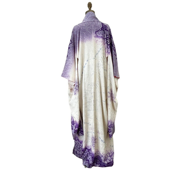 Japanese Silk Furisode Kimono Pure Silk Hand-Paint Ombre Plum Texture One‎ Size - Picture 6 of 9